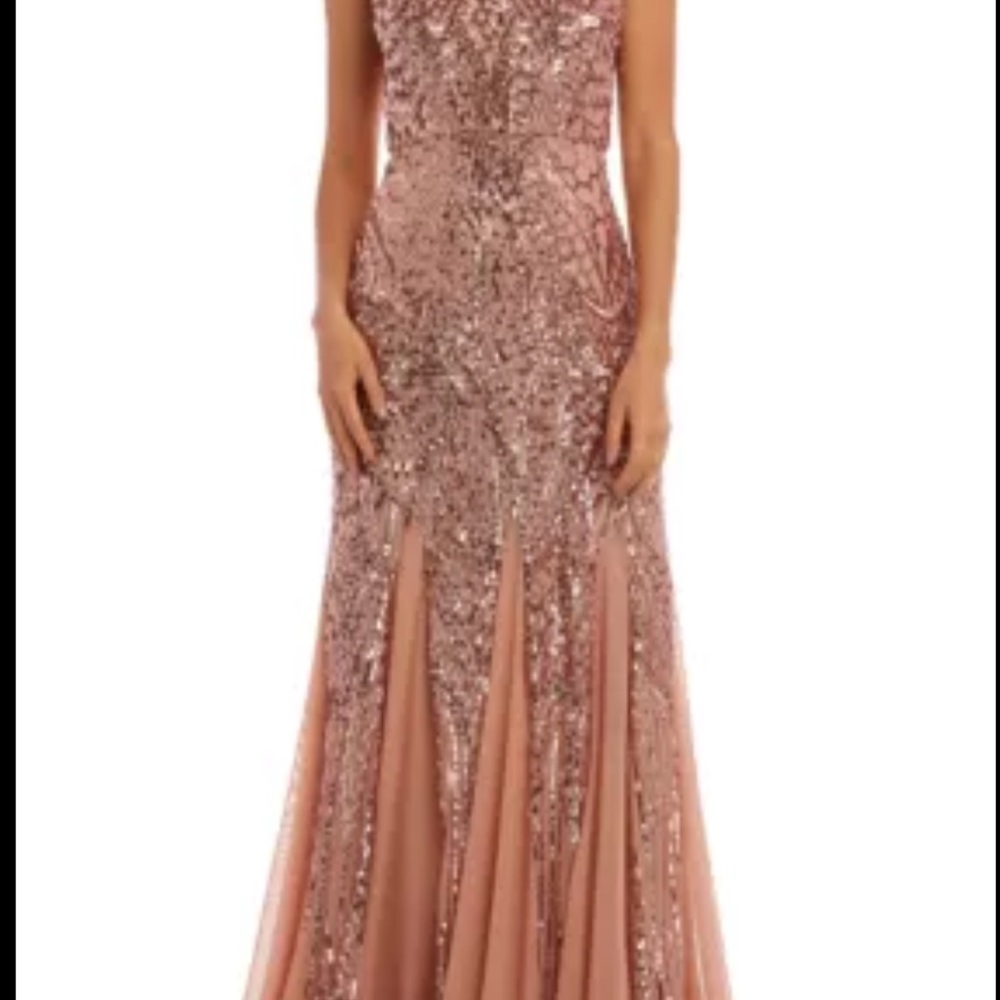 Elegant Sequin Evening Gown rose gold